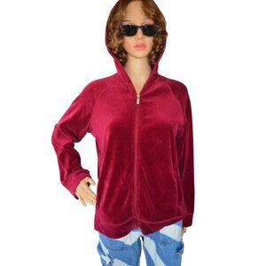 Vintage y2k Red Velour Velvet Tracksuit Zip Up Hoodie Women's Size Petite Medium
